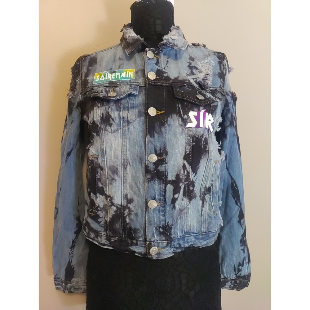 Soiremain Apparel Blue Tyedye Distress Grunge Street wear Denim Jacket Size M